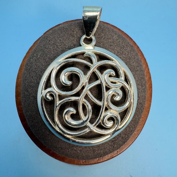 VTG Sterling Silver 925 Filigree Scroll Design Circle Pendant Size 1.75'' Length - Picture 1 of 7
